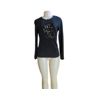New w Tags, Chicos Black Chinese Love Symbol Long Sleeve Top Size 0